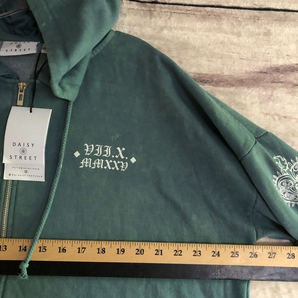 Daisy Street Hoodie XL Green Tie Dye Oversized Y2k Goth Hearts New York Grunge - Picture 11 of 16